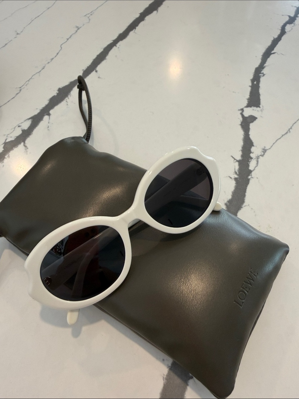 Loewe White Oval Sunglasses with Black Lenses
